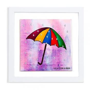 imagem Quadro Azulejo Guarda-Chuva Roxo - Moldura Branca