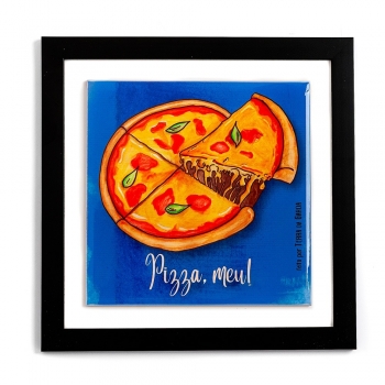 imagem Quadro Azulejo Pizza, Meu - Moldura Preta