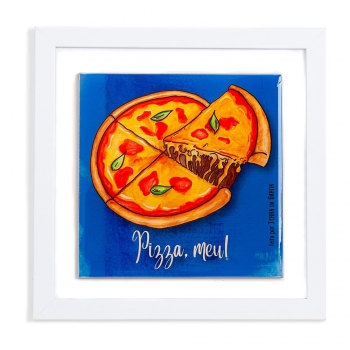 imagem Quadro Azulejo Pizza, Meu - Moldura Branca